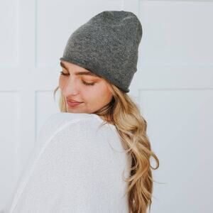 Rolled Edge Cashmere Blend Beanie Charcoal